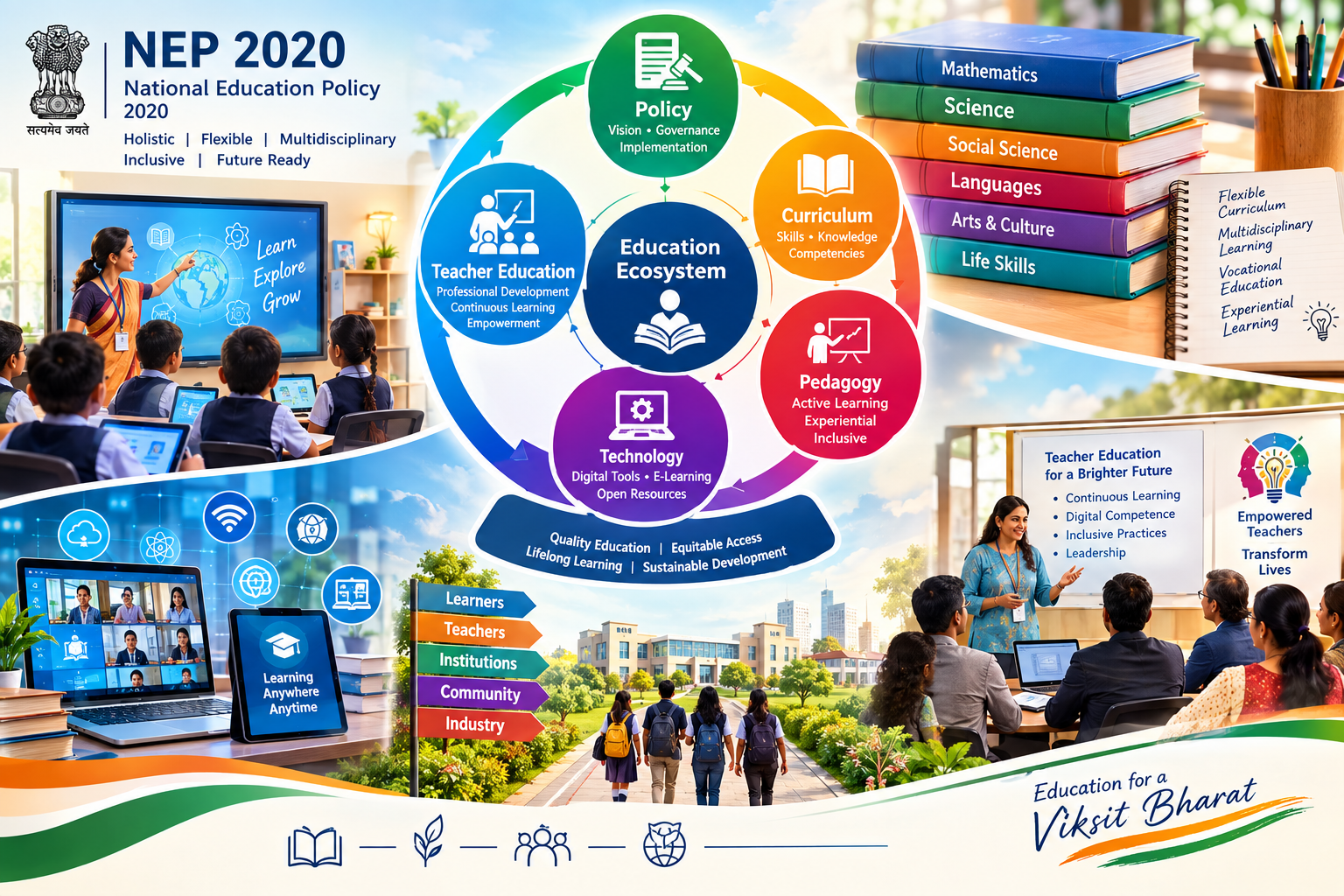 Education Ecosystems: Policy, Curriculum, Pedagogy, Technology, and Teacher Education in the context of NEP 2020